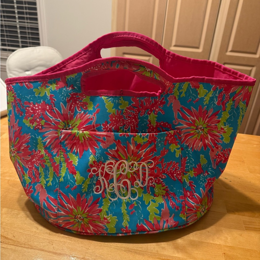 Lilly Pulitzer Cooler Tote Bag- Pink Green and Blue with KCD monogram